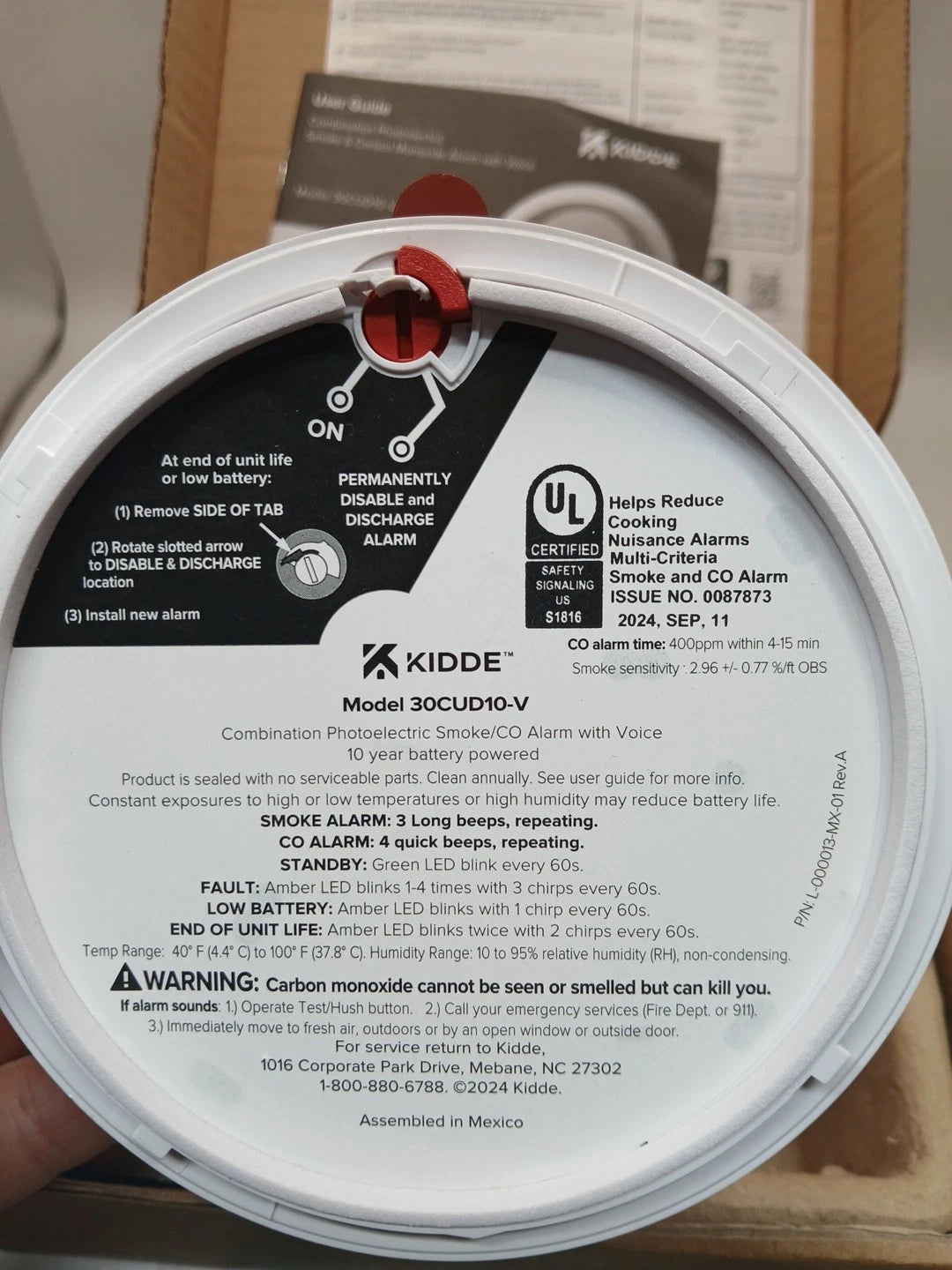 Kidde Smoke & Carbon Monoxide Detector Voice Alerts 30CUD10-V NEW OPEN BOX