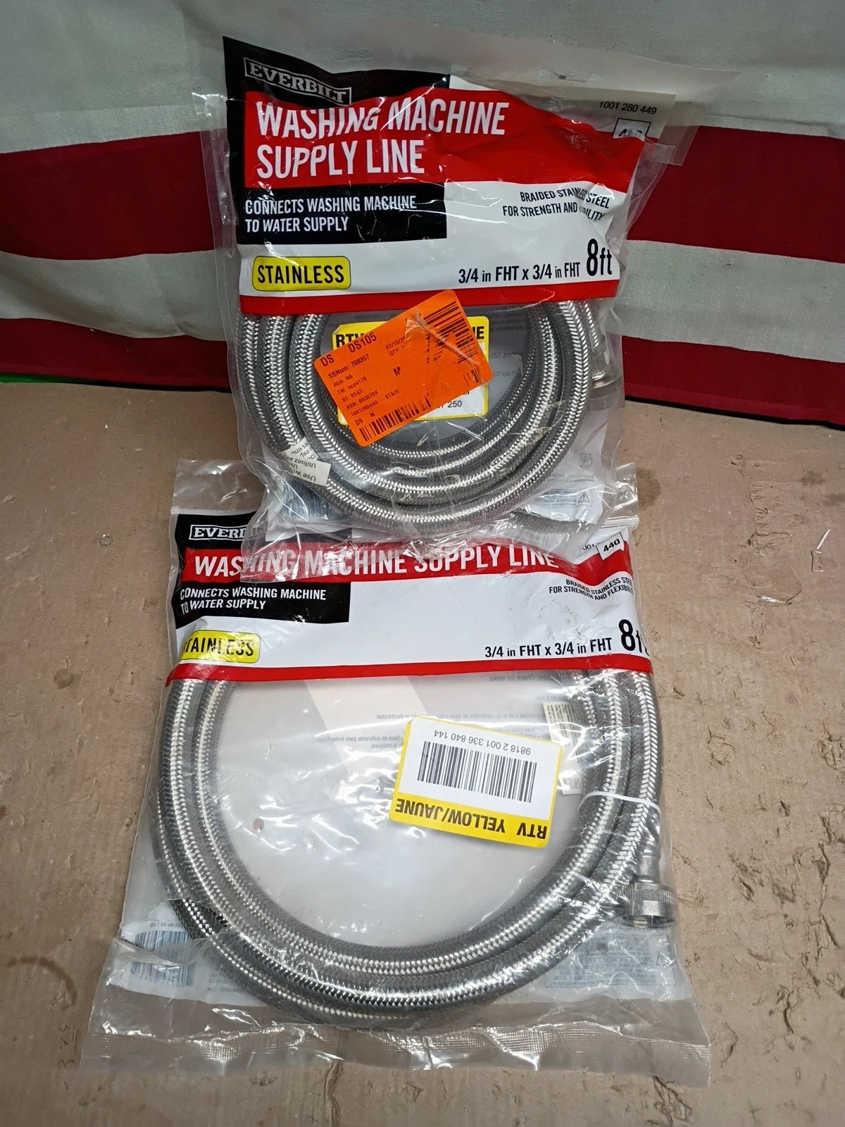 2-PACK Everbilt Washing Machine Hoses Steel 3/4" FHT x 3/4" FHT 8ft 1001280449