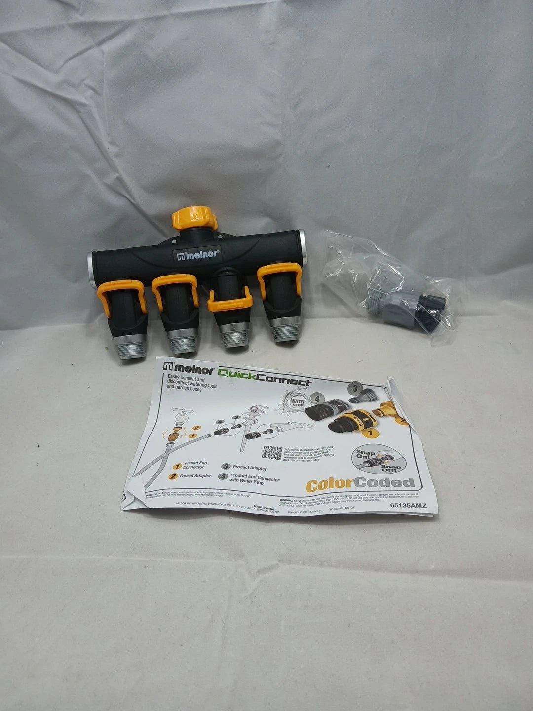 Melnor 65135AMZ 4 Way Lever Flow Through Valve Connector Bundle Yellow Black