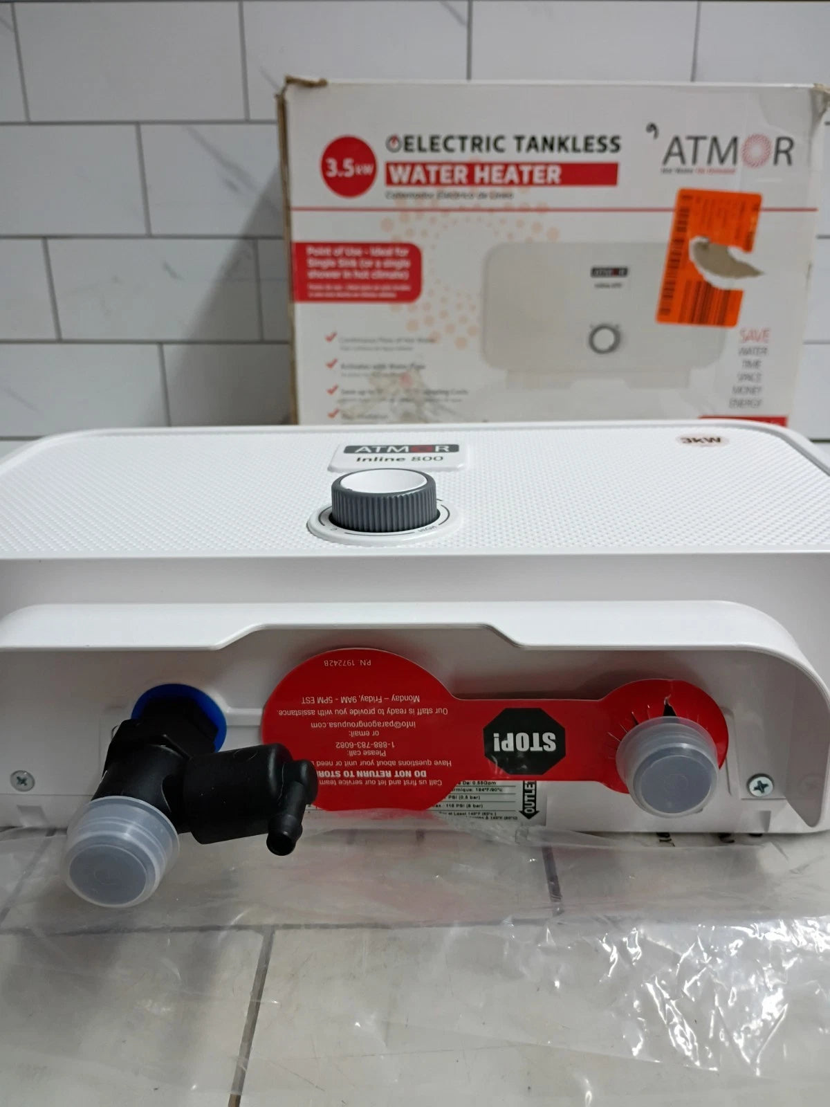 ATMOR AT-800-35: 3.5kW Single Electric Tankless Water Heater 120V 0.5GPM OB