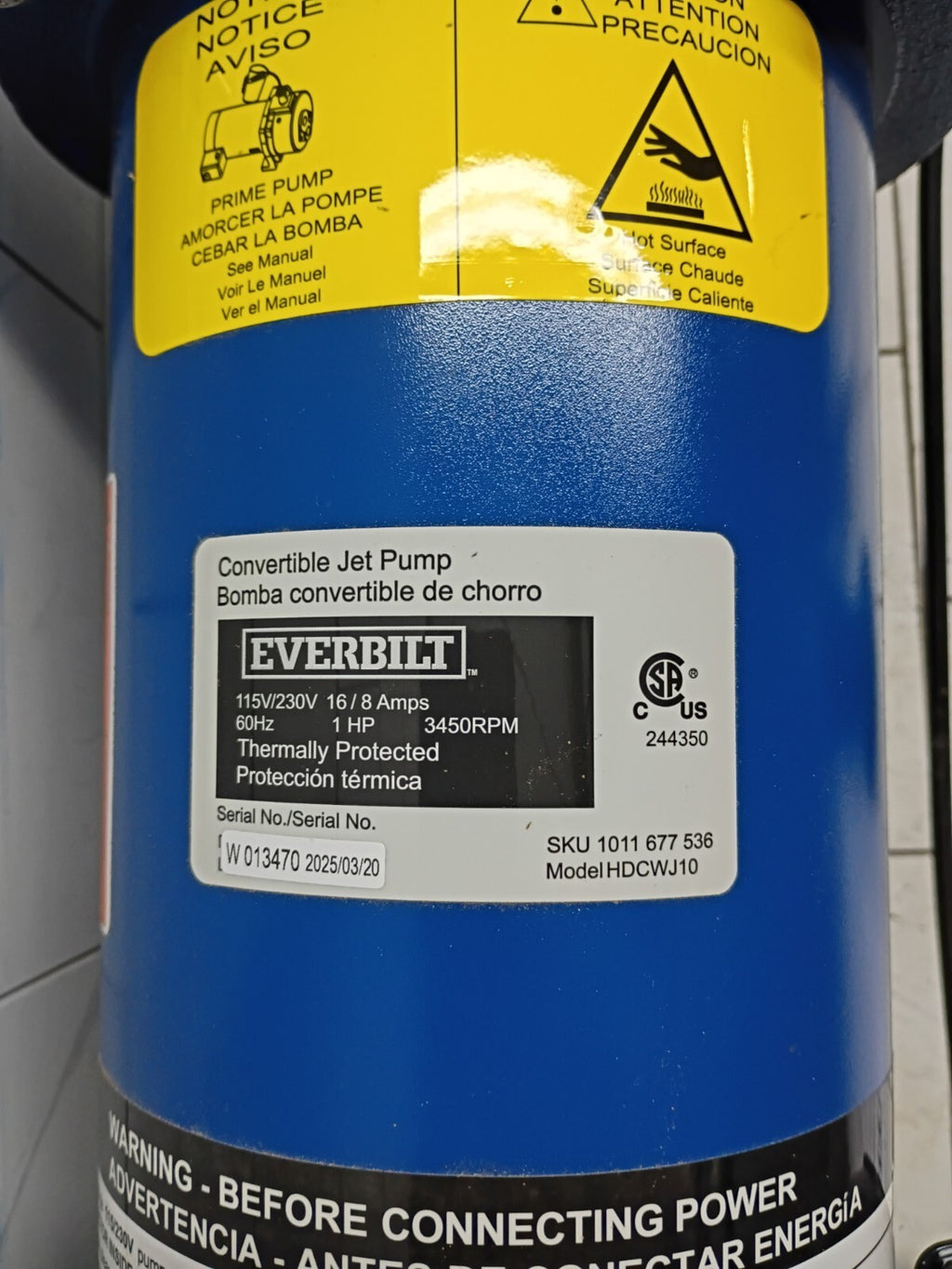 Everbilt HDCWJ10 1 HP Professional Convertible Jet Pump. Open Box.