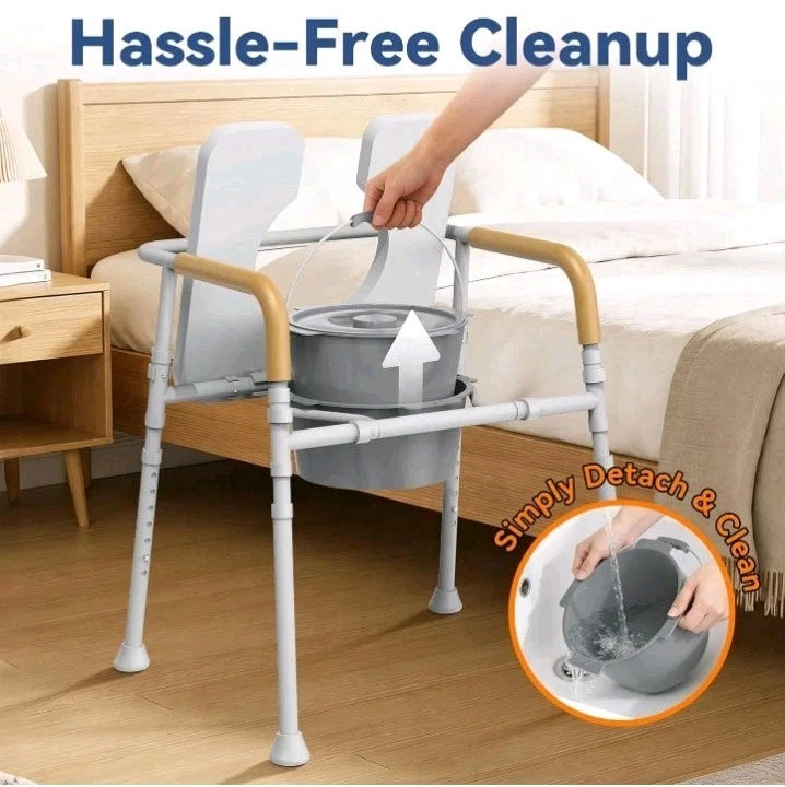 3-in-1 Bedside Commode Chair for Seniors – Adjustable Height, Easy Clean. OB