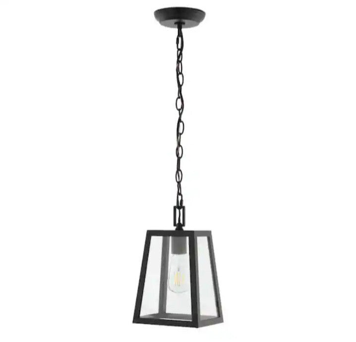 Glendale 6.75 in. 1-Light Black/Clear Outdoor LED Pendant Farmhouse Open Box