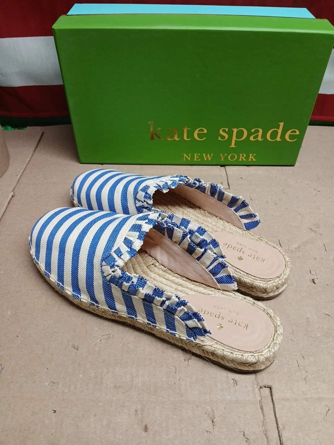 Kate Spade Size 9.5 Blue Cream Striped Canvas.