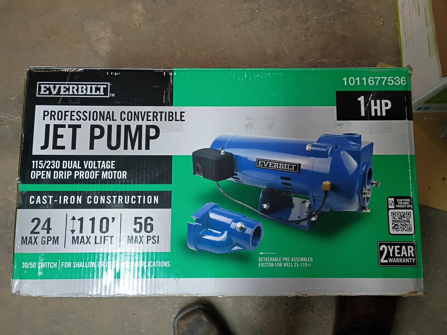 Everbilt HDCWJ10 1 HP Professional Convertible Jet Pump. Open Box