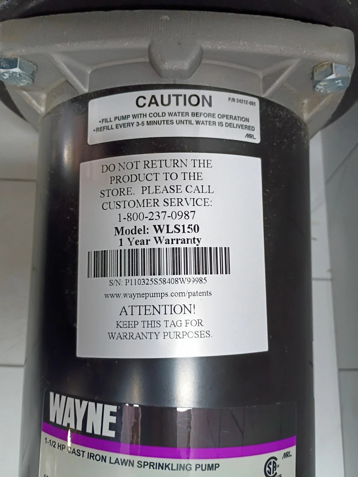Wayne WLS150 1-1/2 HP Cast Iron Quick-Prime Lawn-Sprinkler Pump NEW Open Box