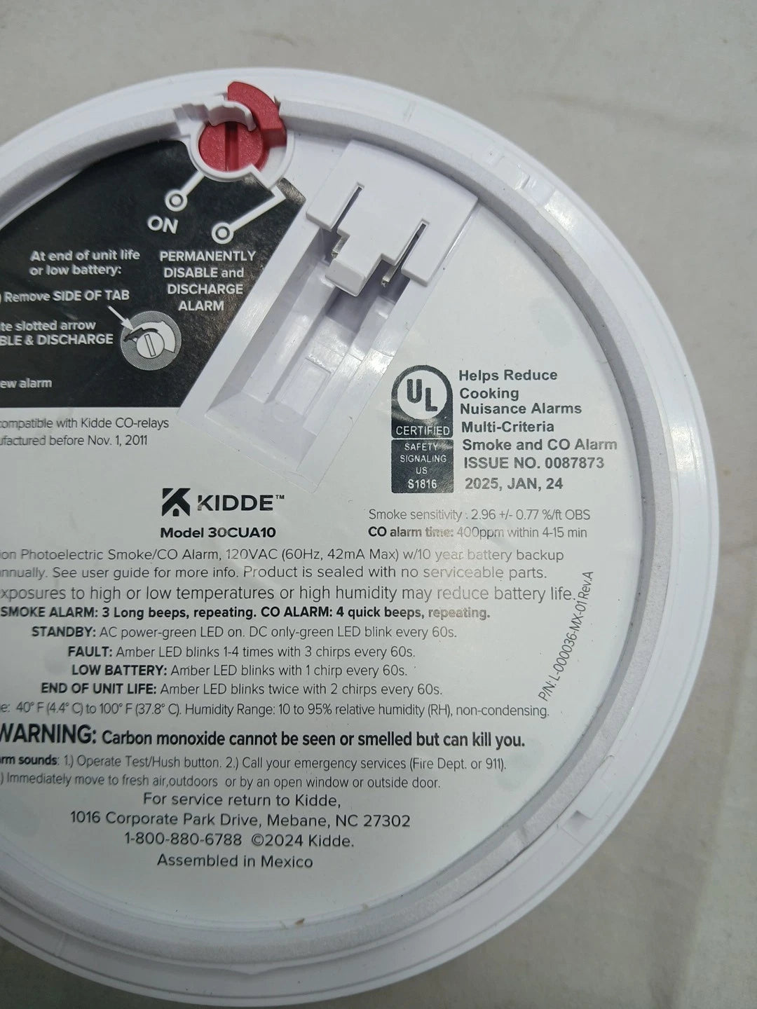 Kidde Combination Photoelectric Smoke & Carbon Monoxide Alarm 30CUA10