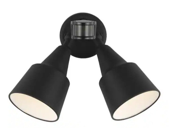 2 Head Black Motion Activiated Outdoor Flood Light with Photo  and LED Light OB
