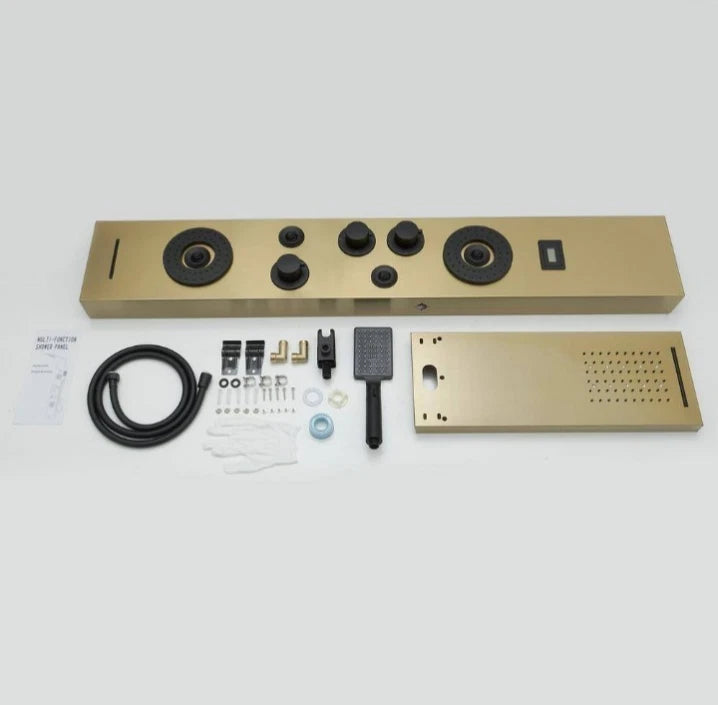 4Jet Rainfall Shower Panel System with Rainfall Waterfall Shower Head Black Gold