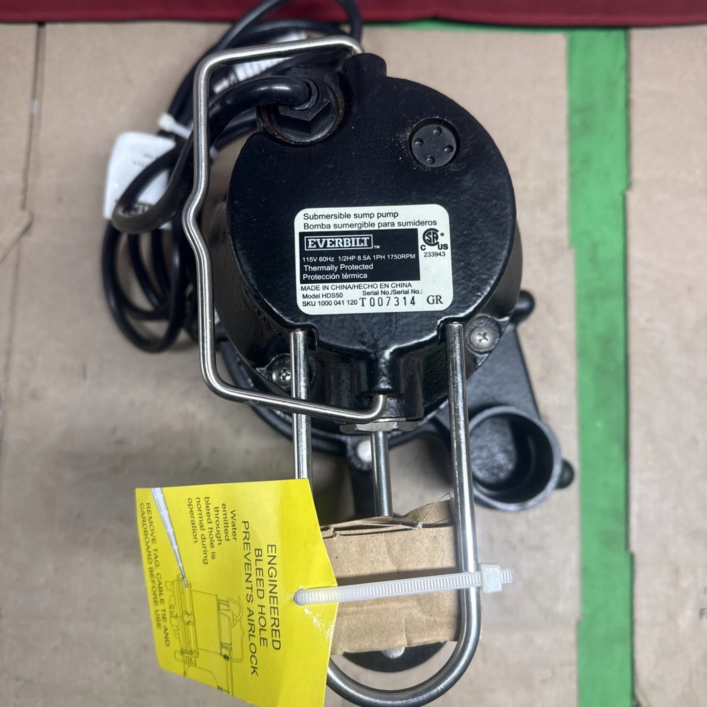 Everbilt 1/2 HP Cast Iron Sump Pump Model # HDS50 OPEN BOX.