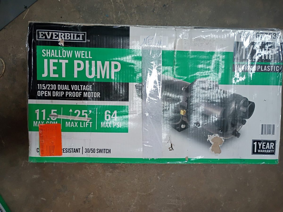 Everbilt HDSWJ5P 1/2 HP Plastic Shallow Well Jet Pump New Open Box