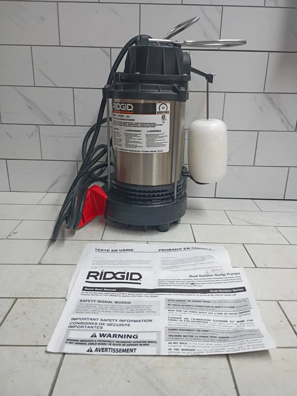 Ridgid500RSDS 1/2 HP Stainless Steel Dual Suction Sump Pump, Open Box