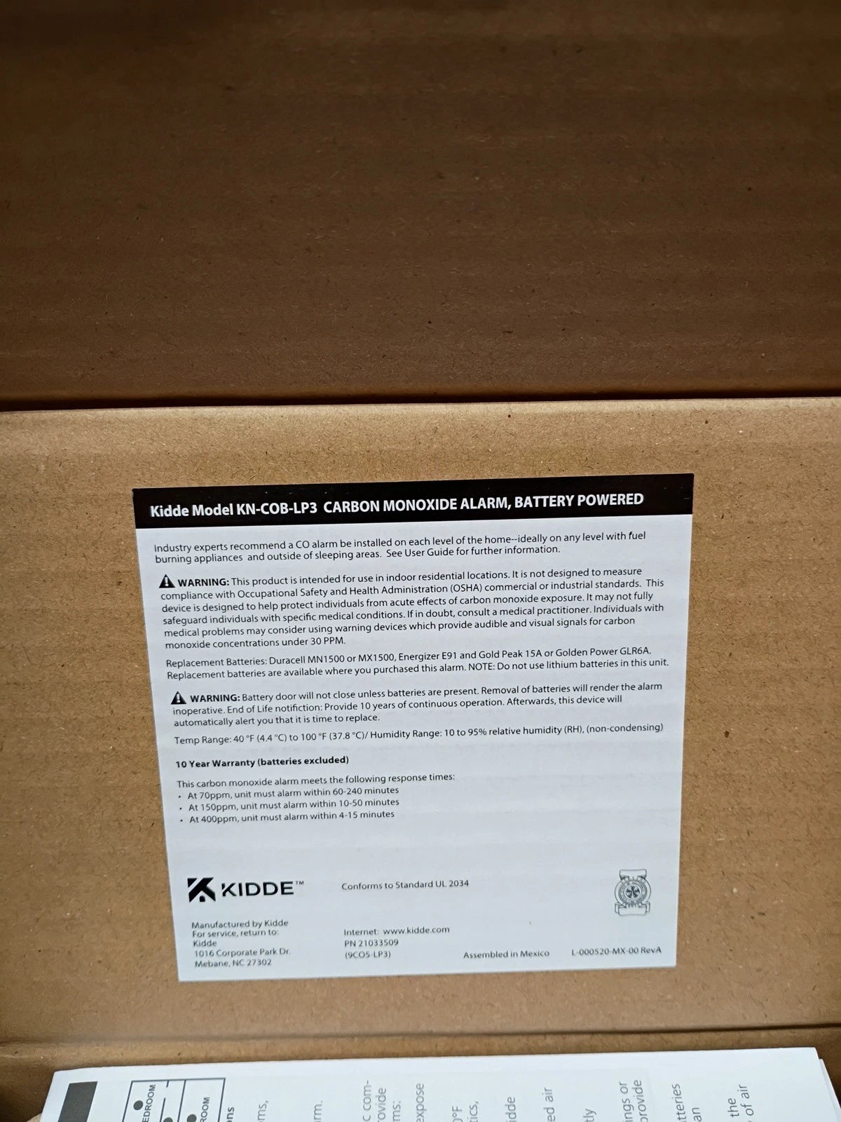 Kidde Carbon Monoxide Detector, Battery Powered Co Alarm With Leds, Test-reset