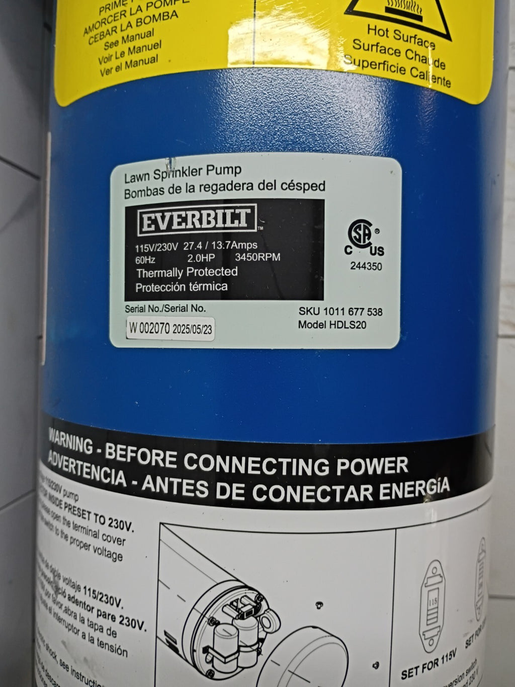 Everbilt 2HP Professional Irrigation Pump Iron 115/230 Dual Voltage FOR PARTS