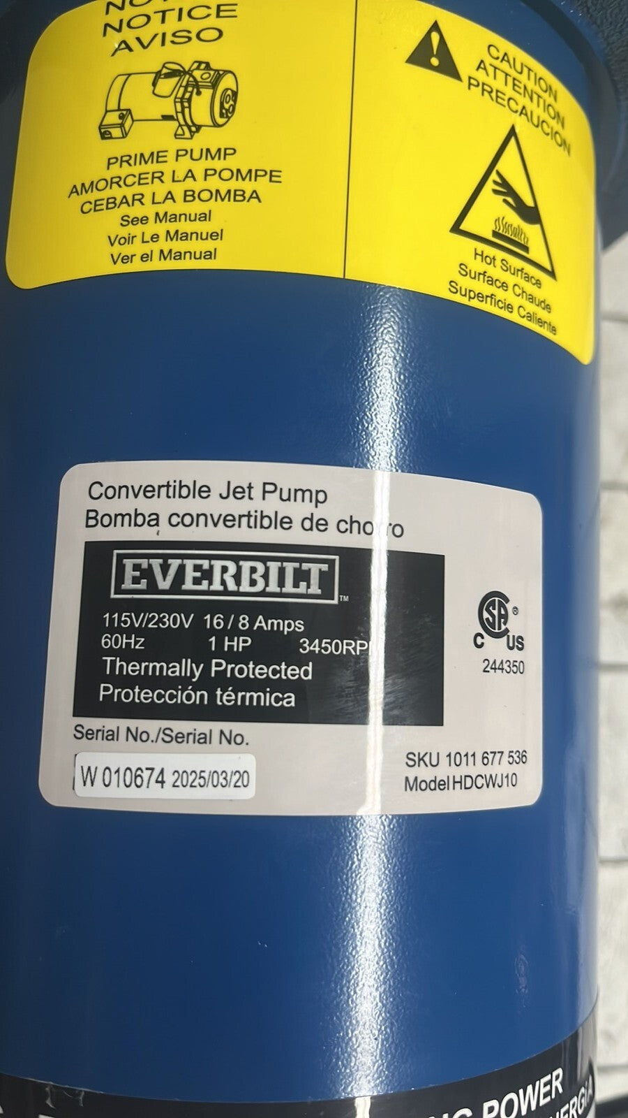 Everbilt HDCWJ10 1HP Professional Convertible Jet Pump NEW OPEN BOX