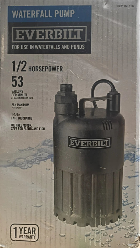 Everbilt 1/2 HP Waterfall Submersible Utility Pump, SUP80-HD Open Box