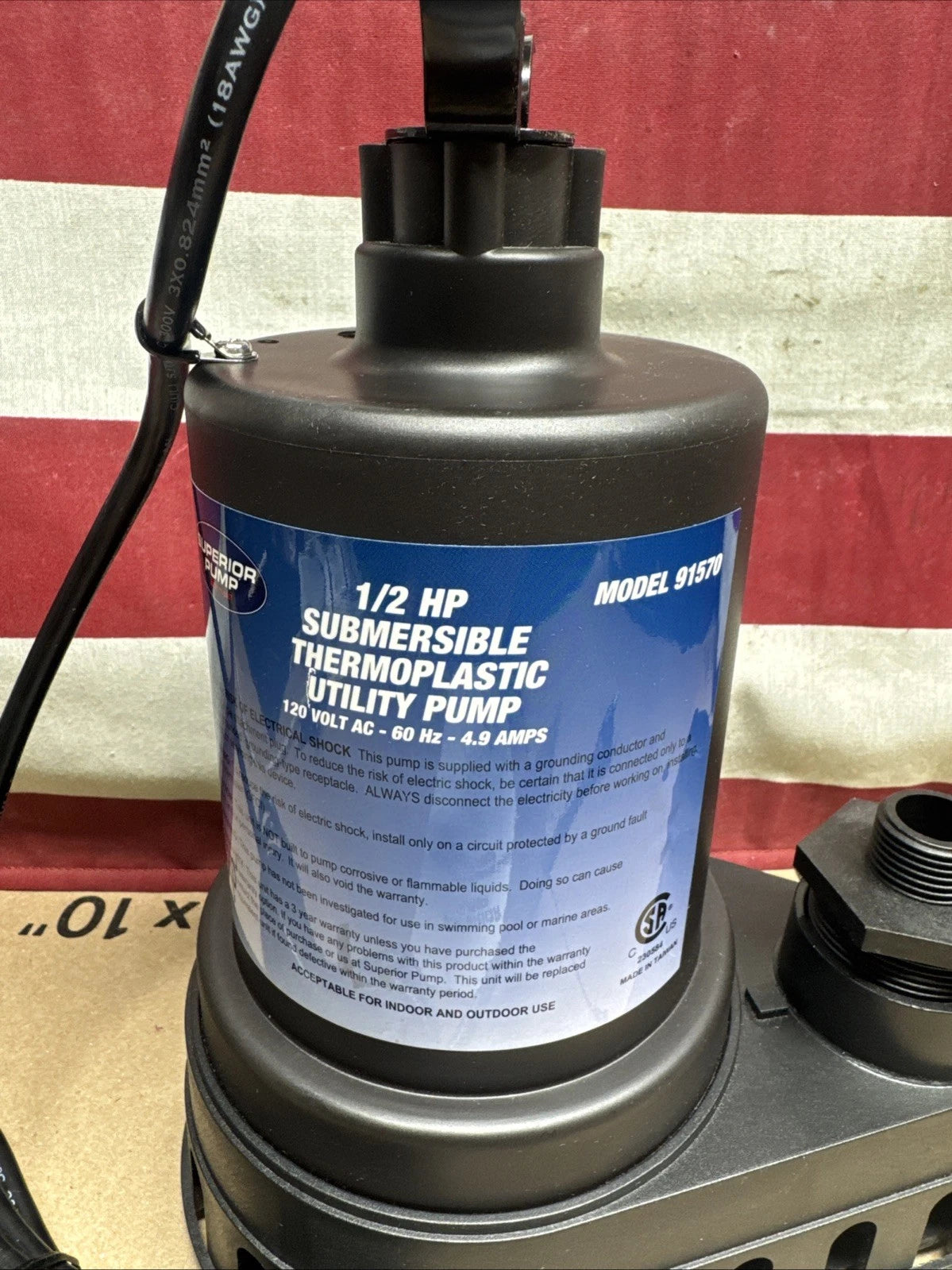 Superior Pump 1/2 HP Submersible Thermoplastic Utility Pump NEW OPEN BOX