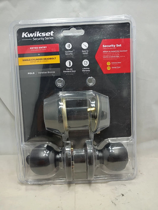 Kwikset Polo Venetian Bronze Deadbolt and Door Knob Combo 690P 11P CP K6 Kwikset