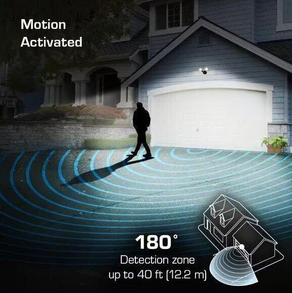 Defiant 180° Black Motion Activated Outdoor Int. LED Twin Head Flood Light