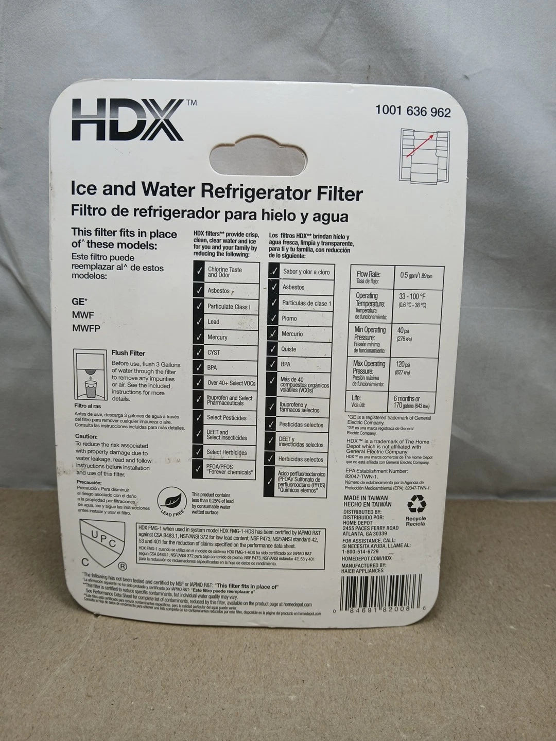 HDX HDX1PKDS0 Refrigerator Water Filter for GE Appliances