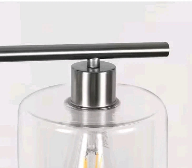 3 Light Modern Kitchen Island Pendant Light 5.5 Inch Clear Glass Brushed N