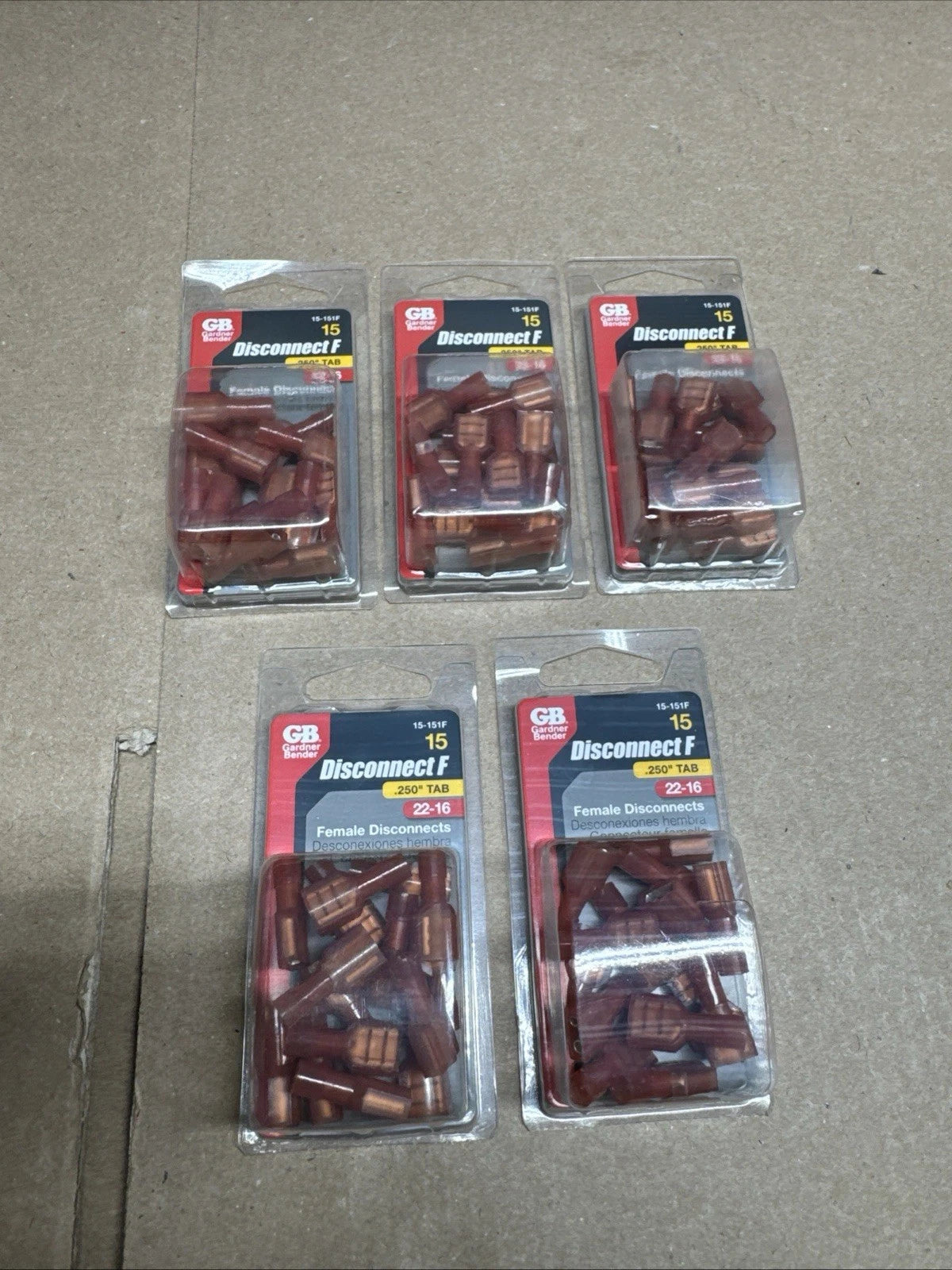 Lot Of 5 Gardner Bender 22-16 Ga. Insulated Female Disconnect Red