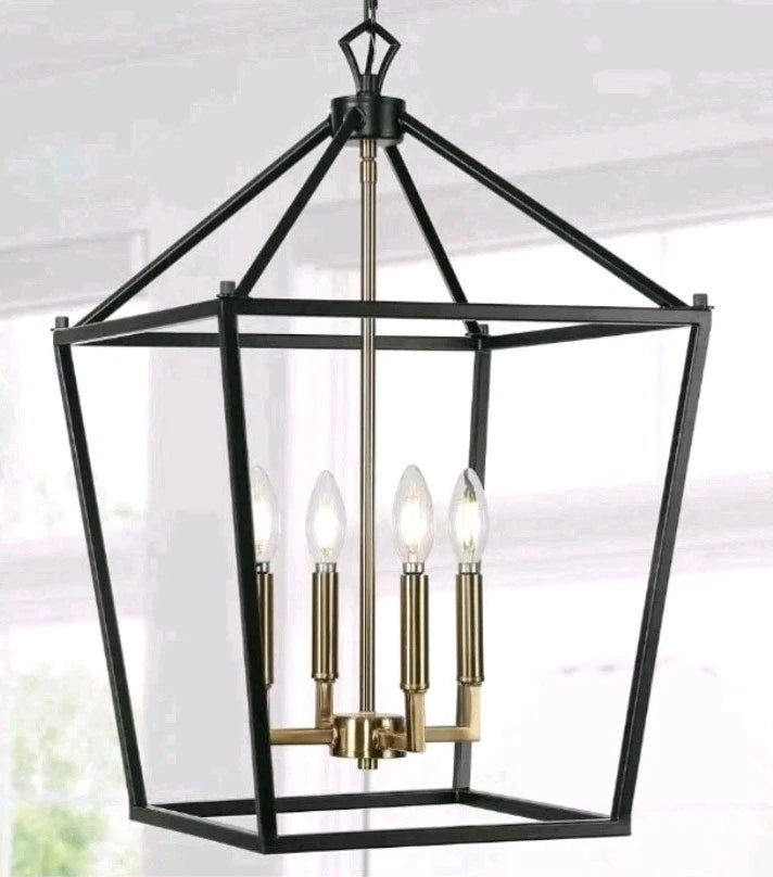 JONATHAN Y 16" Oil Rubbed Bronze/Brass Gold Lantern Pendant Light JYL7437D OB