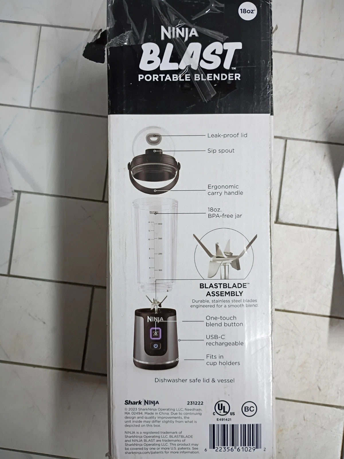 Ninja Blast 18oz Portable Blender with Leak Proof Sip Lid Open Box READ