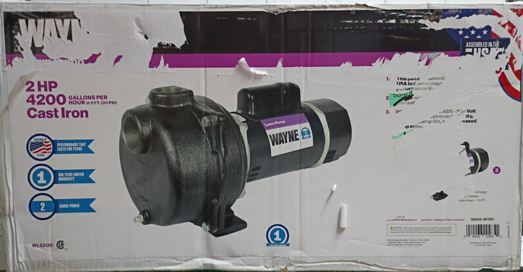 Wayne WLS200 2 HP Permanent Lawn Irrigation CST Iron Sprinkler Pump Open Box,