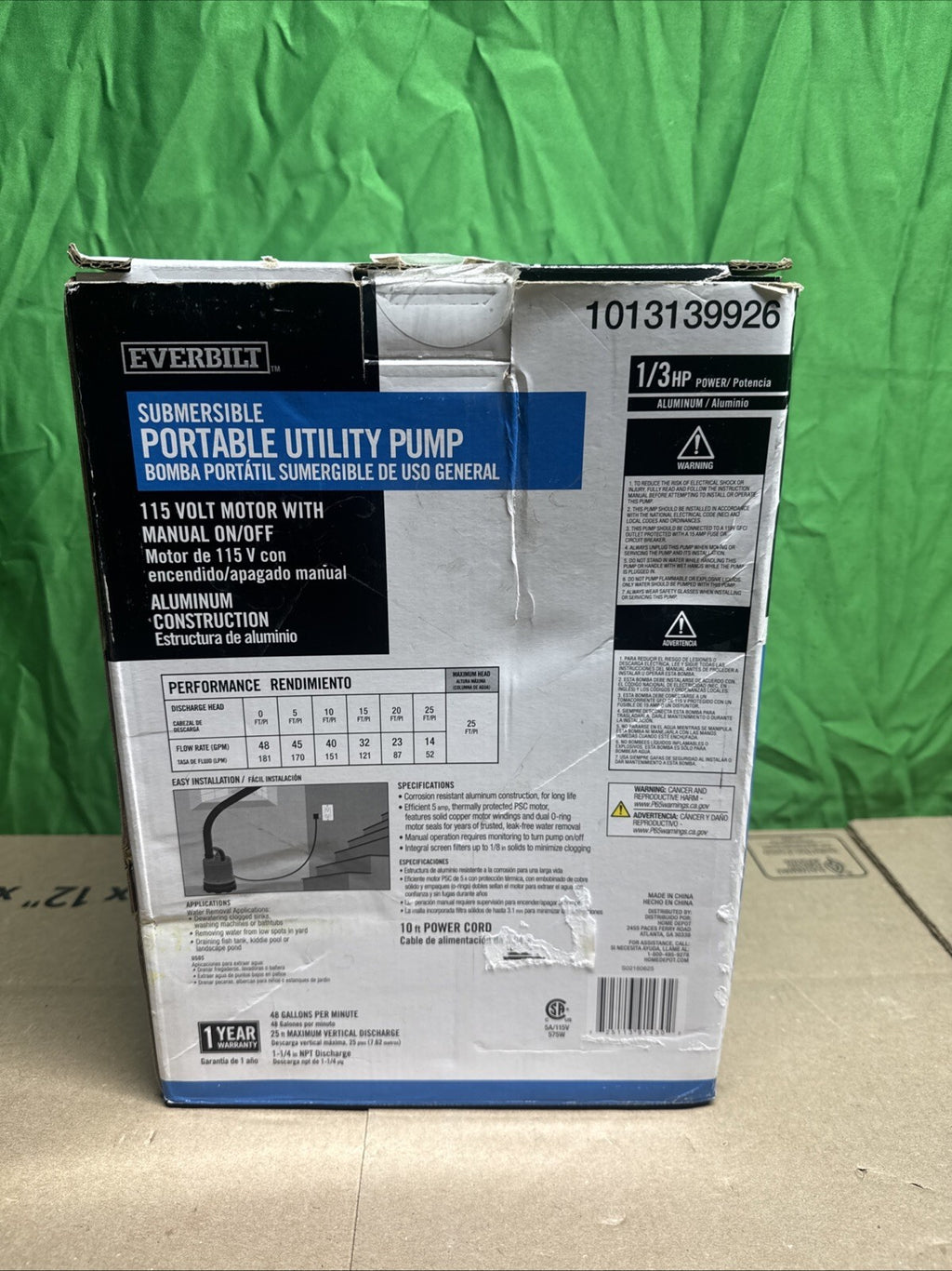 Everbilt 1/3 HP Submersible Aluminum Utility Pump