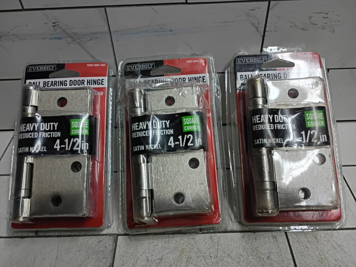 (3 Pack) Everbilt Ball Bearing Door Hinge 4.5" Heavy Duty Reduced Satin Nickel