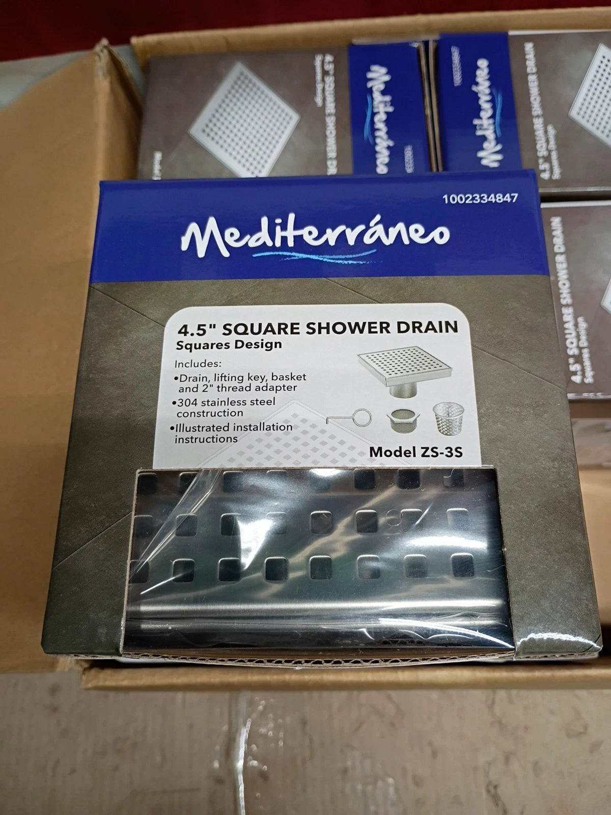6PK, Mediterraneo Square Shower Drain 4.5" ZS-3S, New,