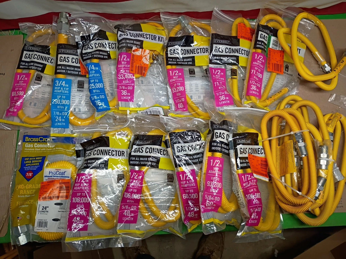 Variety Pack-Everbilt Gas Connector Kit 48" 1/2" 5/8" Range Furnace, open box,