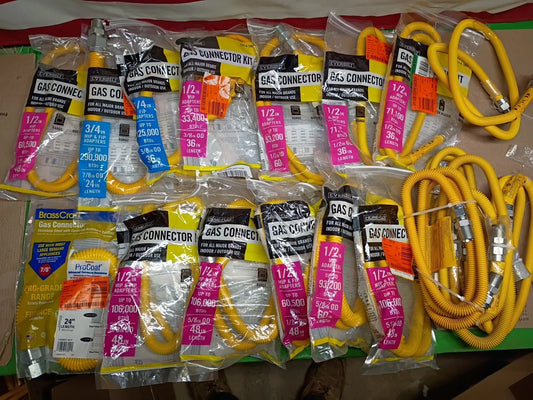 Variety Pack-Everbilt Gas Connector Kit 48" 1/2" 5/8" Range Furnace, open box,