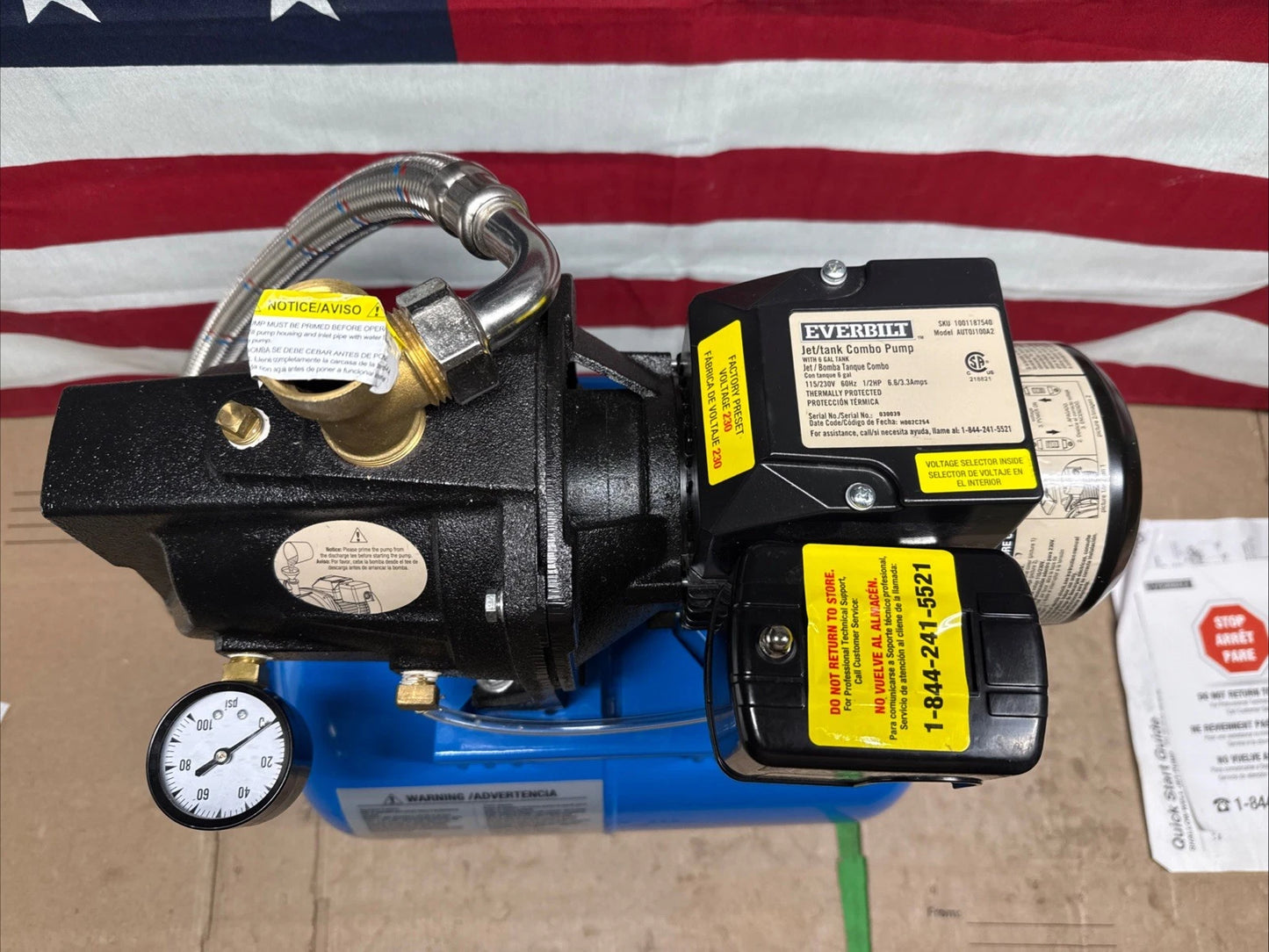 Everbilt 1/2HP Jet Pump/Tank Combo Cast iron with 6 Gallon Tank New OB