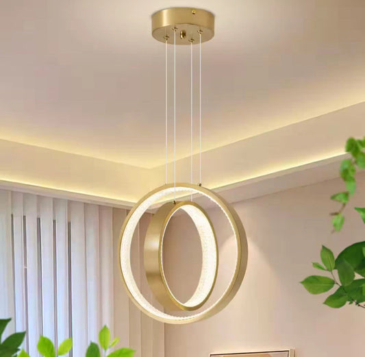 Deyidn Modern 2-Light Dimmable Integrated LED Gold Pendant Light Ring Chandelier