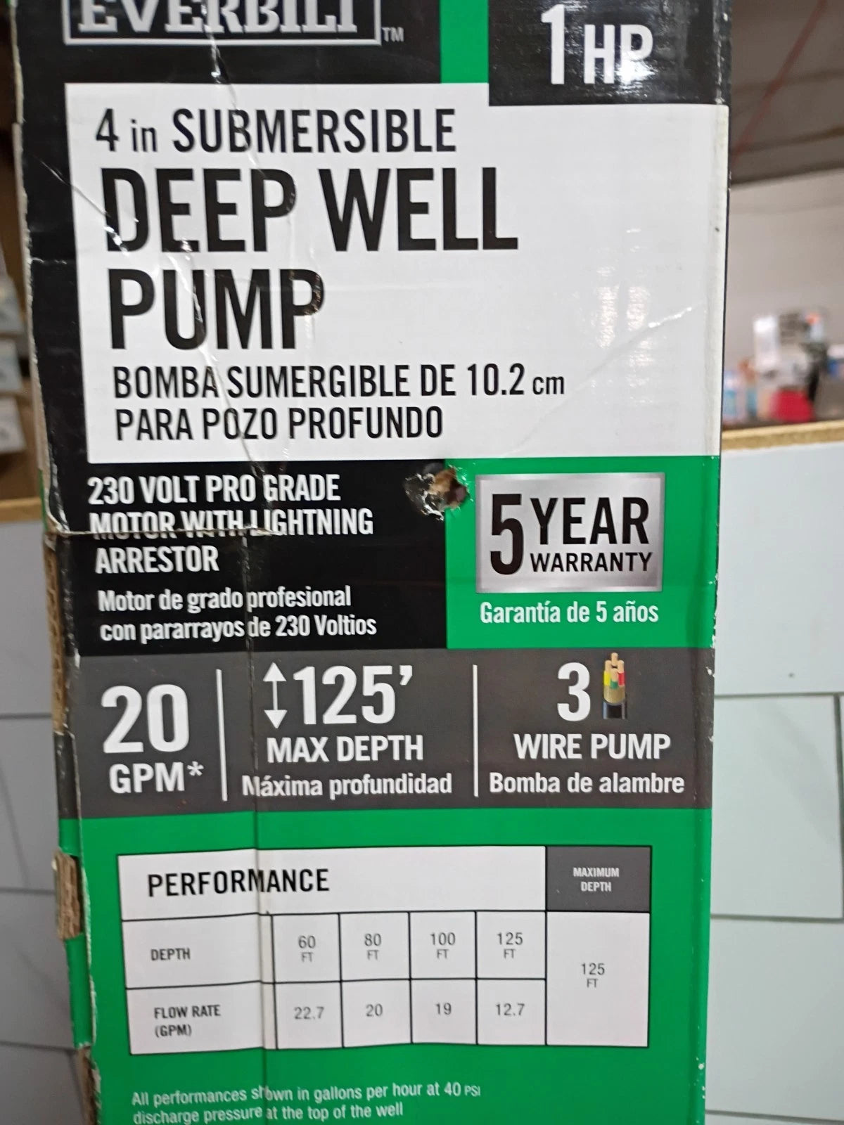 Everbilt HDSUB10-203 1HP Submersible 3-Wire 20GPM Deep Well Pump NEW OPEN BOX