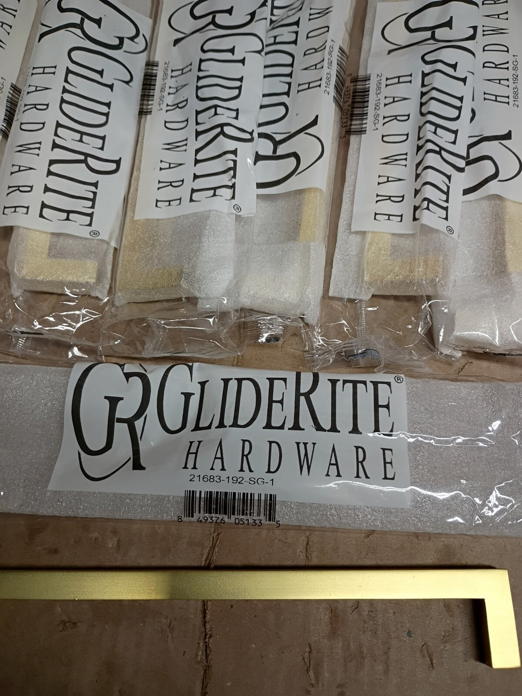 10pk GlideRite 7-9/16" CC Solid Square Slim Bar Pull Satin Gold - 21683-192-SG-1