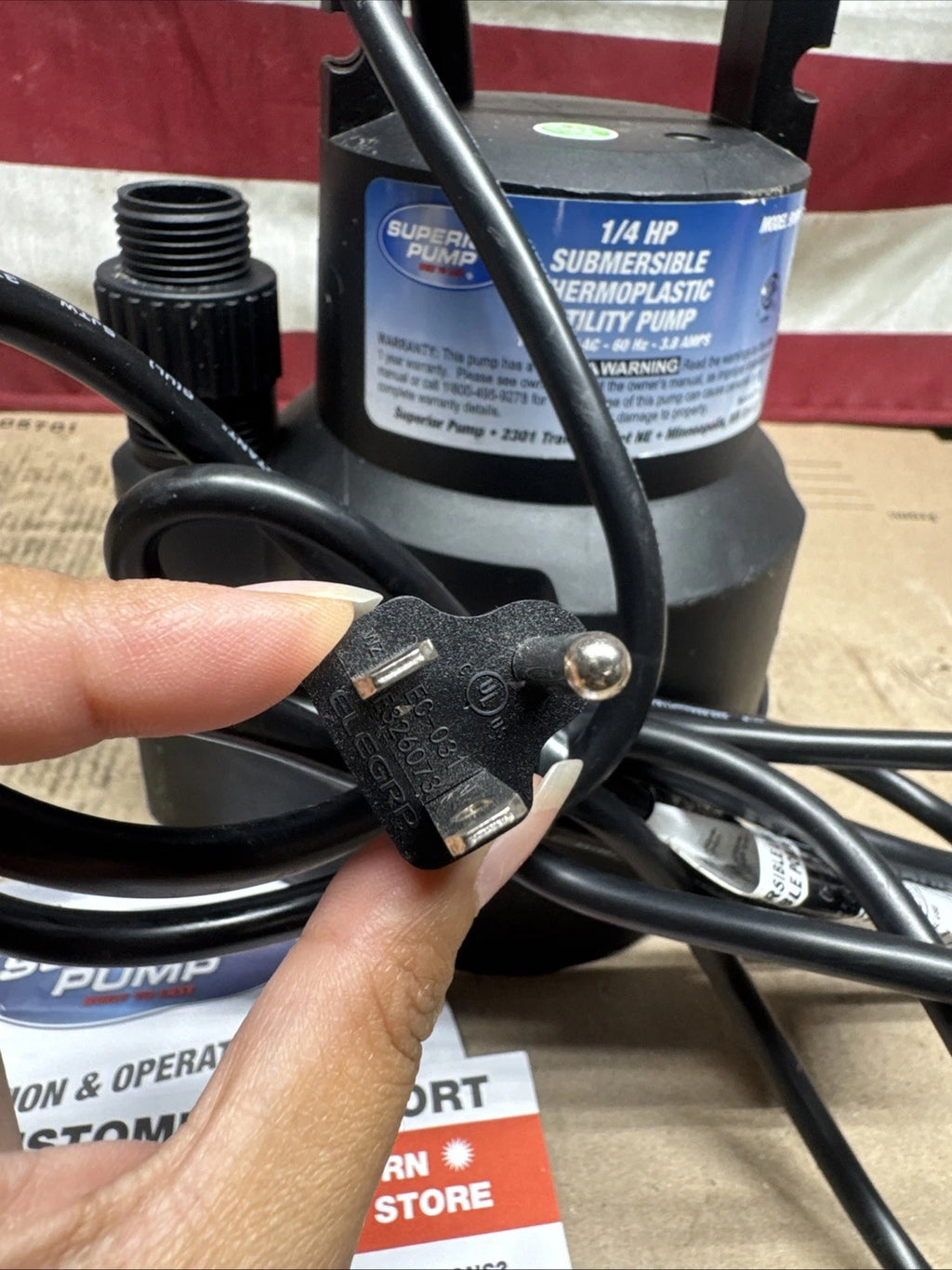 Superior Pump 91014 1/4 HP High Flow Thermoplastic Utility Pump Black 2250 GPH
