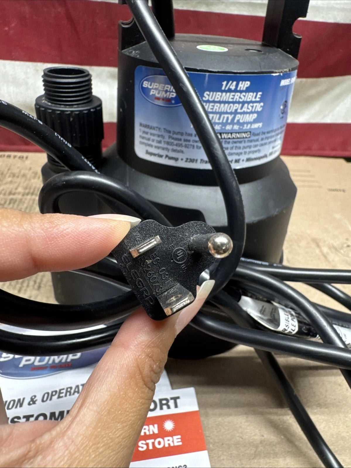 Superior Pump 91014 1/4 HP High Flow Thermoplastic Utility Pump Black 2250 GPH