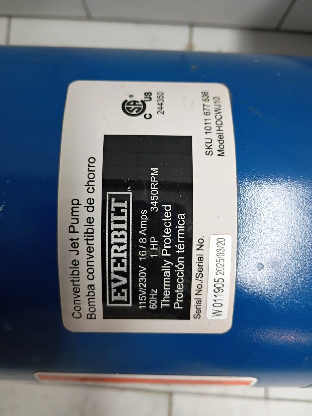 Everbilt HDCWJ10 1 HP Professional Convertible Jet Pump FOR PARTS READ