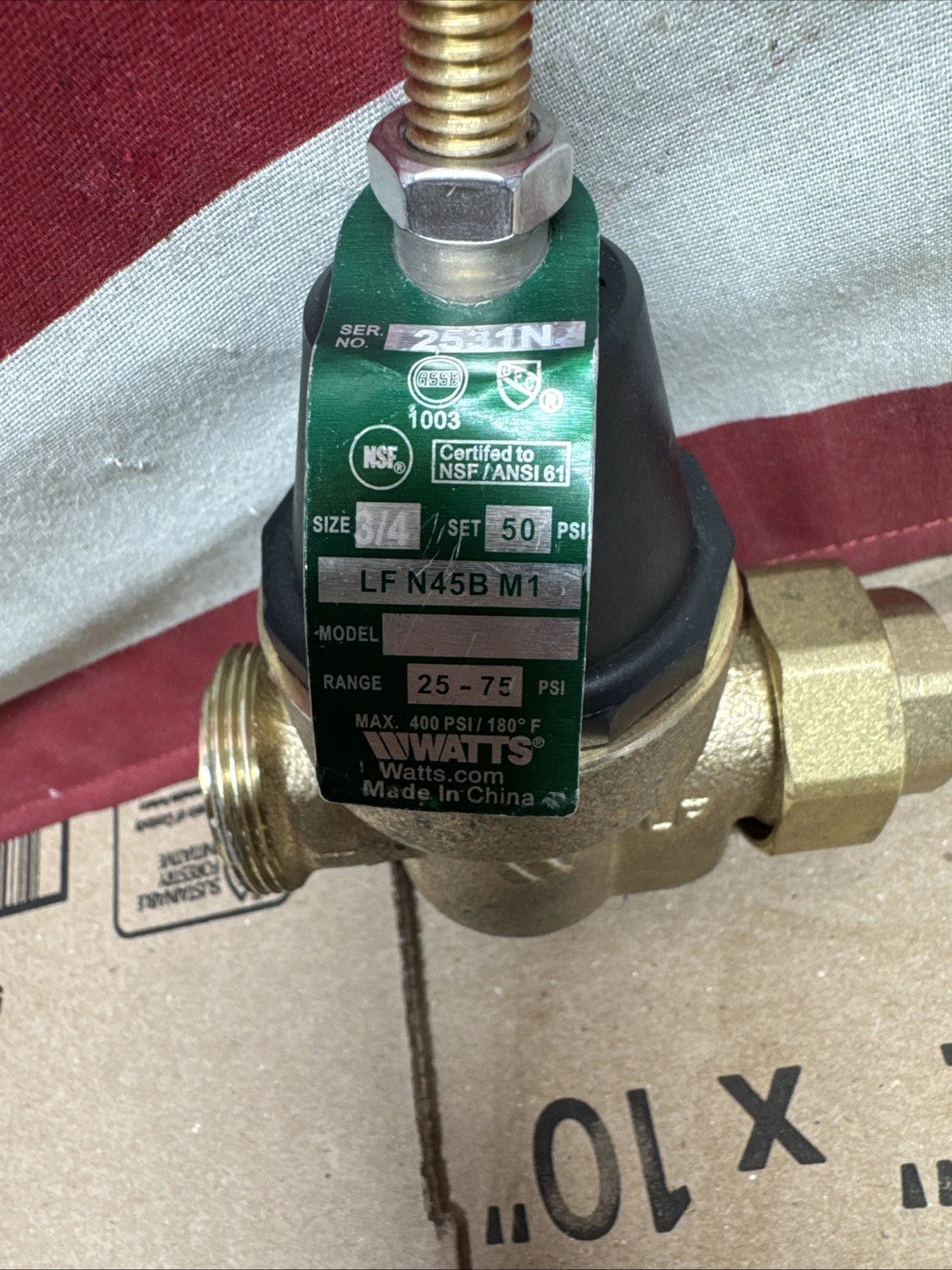 Watts 3/4 LFN45BM1-U 3/4 in. Brass MPT x FTP Pressure Reducing Valve