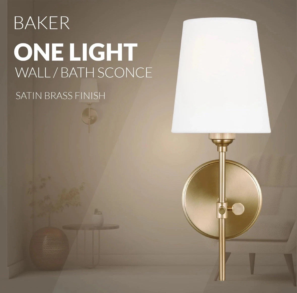 Generation Lighting 1-Light Baker Bath Fixture Wall Lamp Satin Brass 4187201-...
