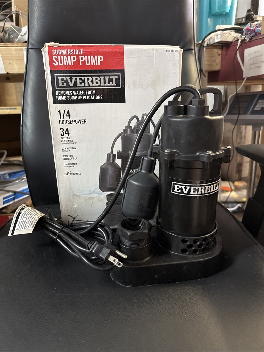 Everbilt 1/4 HP Aluminum Sump Pump w/ Tether Float Switch HDSP25W NEW OPEN BOX.
