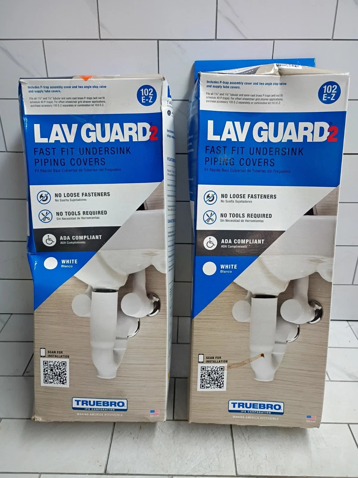 2pk TrueBro Lav Guard2 102 E-Z Fast Fit Undersink Piping Covers Open Box.