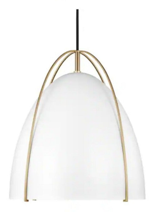 Norman 1-Light Satin Brass Modern Industrial Pendant with White Metal Shade OB