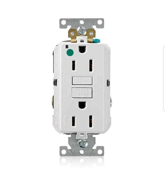15 Amp Self-Test SmartLockPro Hospital Grade Duplex GFCI Outlet with LED, White