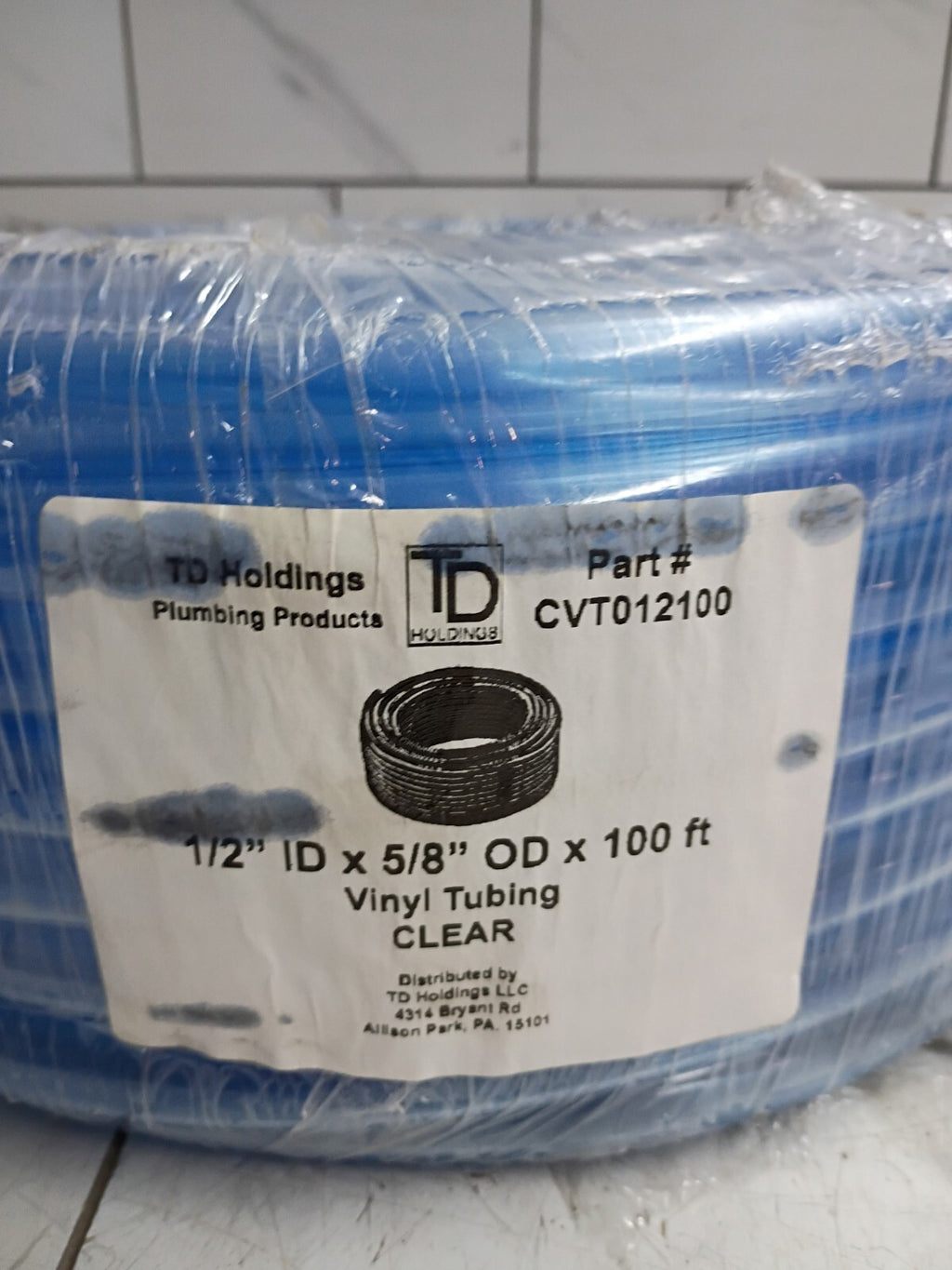 TD Holdings CVT012100 1/2"Id x5/8"OD x 100' Flexible NonToxic Clear Vinyl Tubing