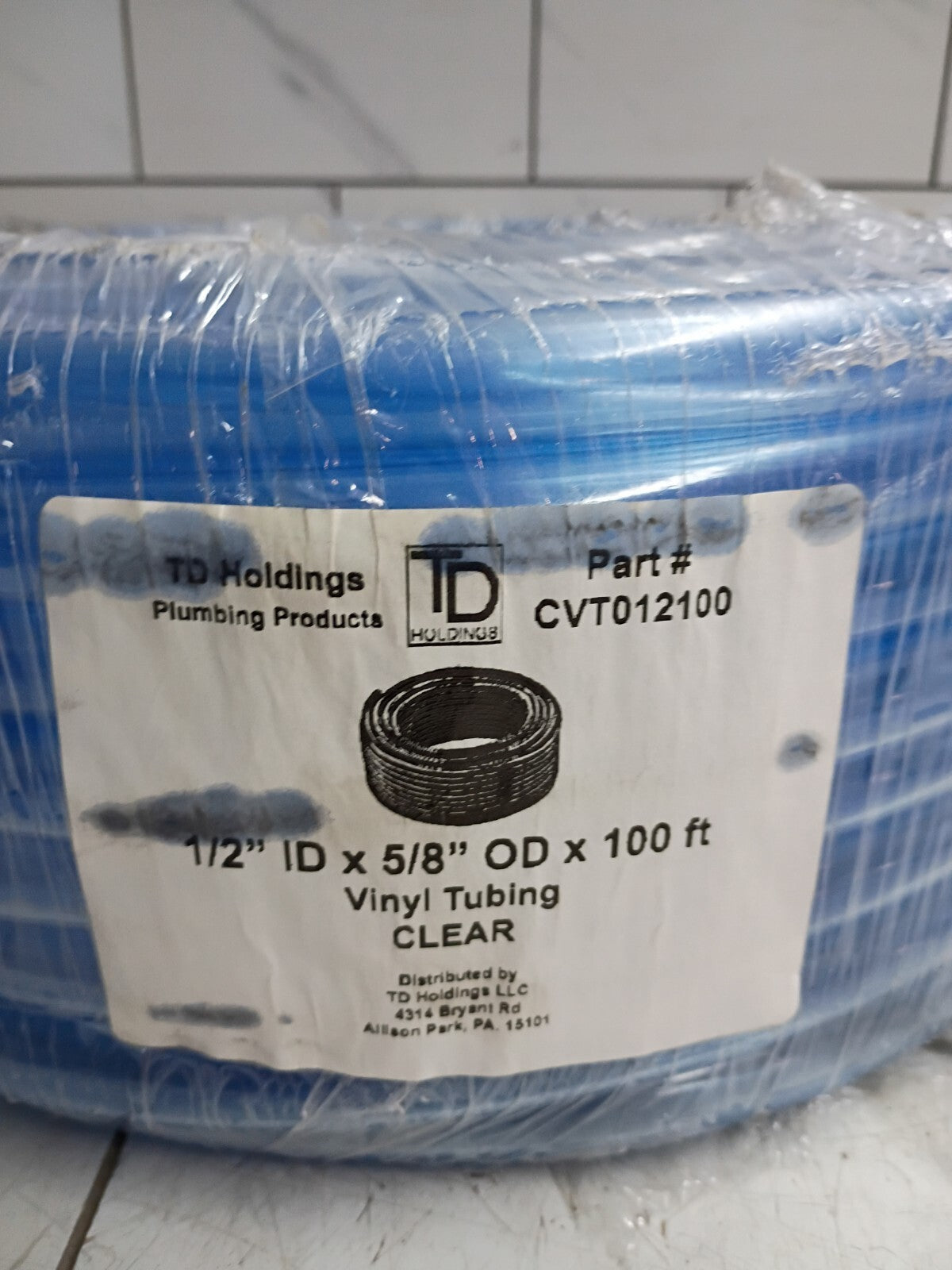 TD Holdings CVT012100 1/2"Id x5/8"OD x 100' Flexible NonToxic Clear Vinyl Tubing