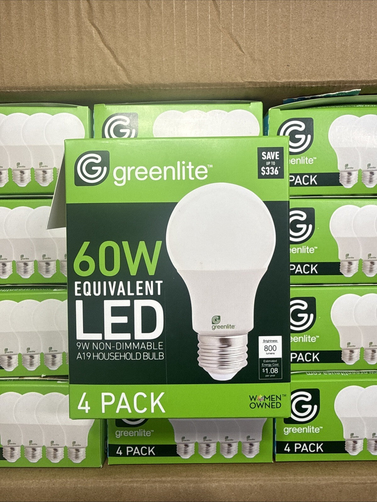 Greenlite LED 9W Light Bulb Case 24 Four Packs 60W Equivalent A19 3000K Non Dim